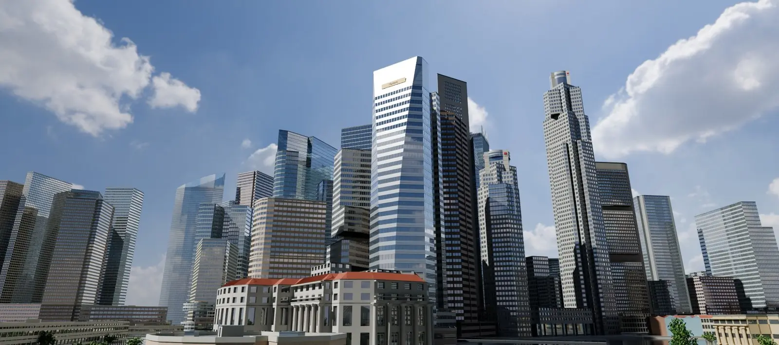 高層ビル群を再現した3Dの都市モデル